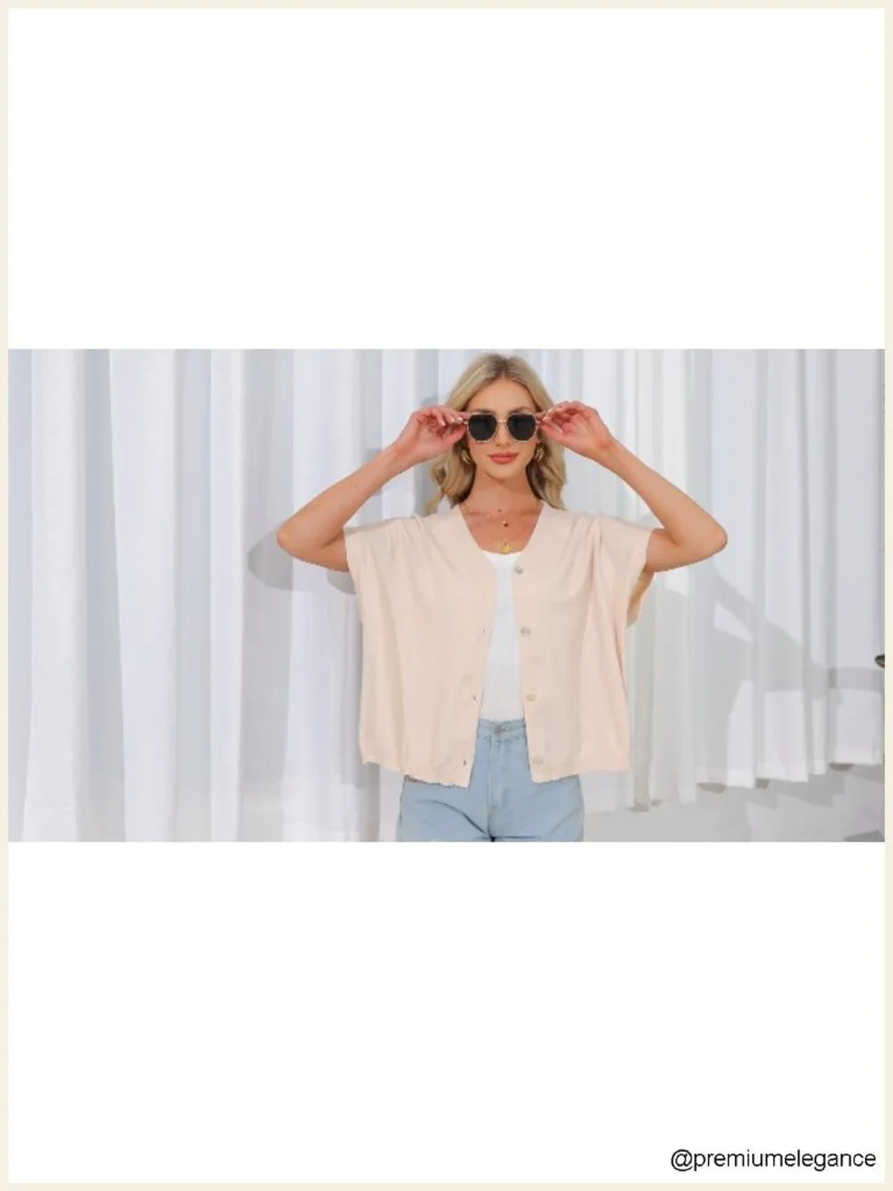 Oversized Batwing Short Sleeve Cardigan V-Neck Knit Lightweight Summer
